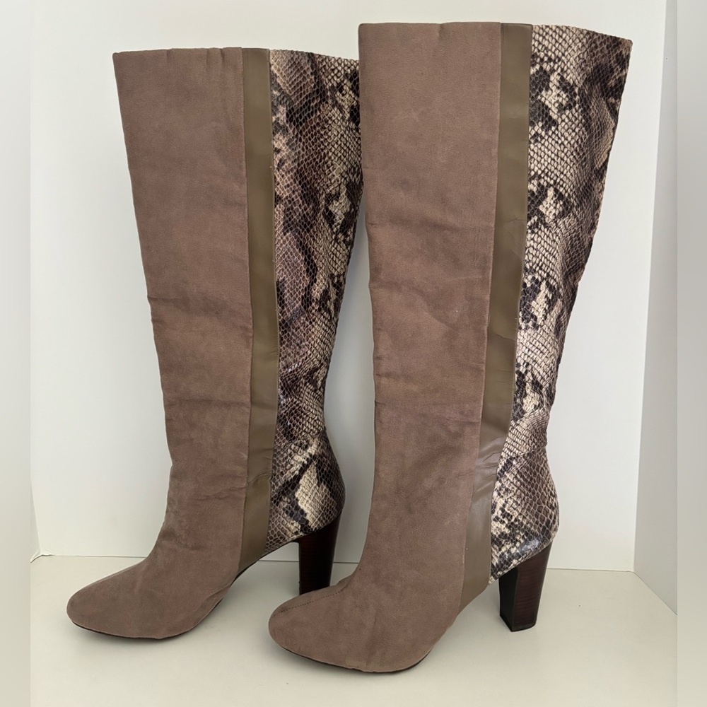 Cosmopolitan Brown Suede & Snakeskin Heeled Boots Size 9M